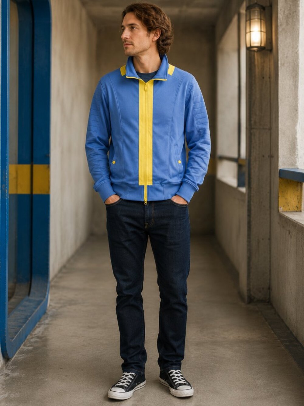 Bethesda Store Fallout: Vault 111 Track Jacket S Polyester Unisex Blue/Yellow